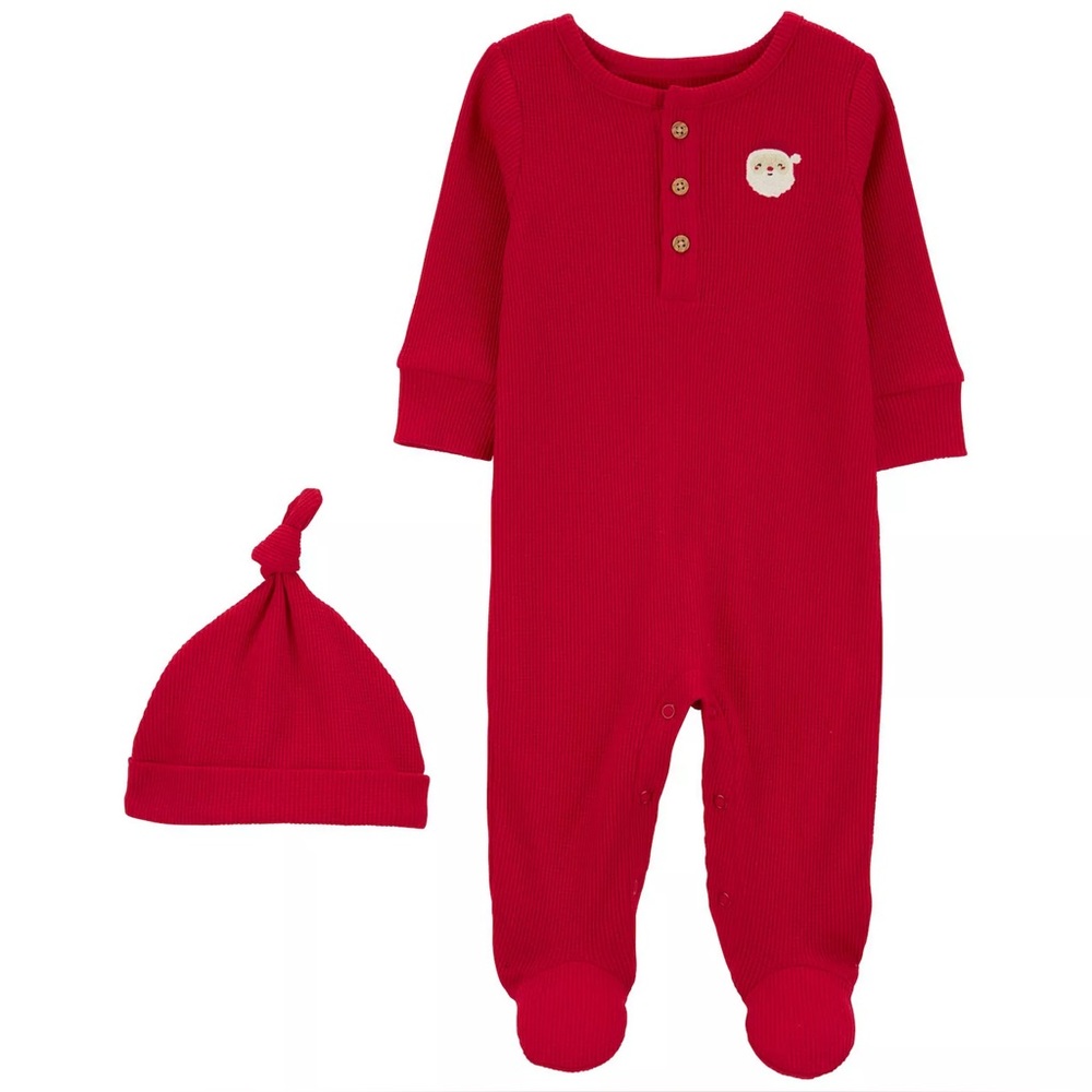 Carters sleep n play Christmas / Santa w/knotted hat, 3 month, perfect for twins
